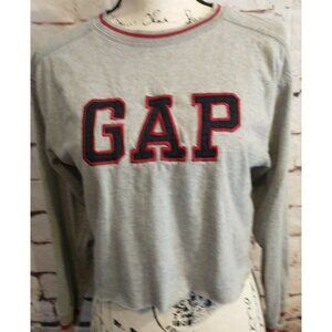 Vtg GAP Womens Size Small embroidered LOGO  Long Sleeve Tee Crop T-Shirt Gray